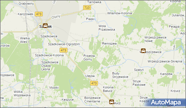 mapa Przybyłów gmina Szadek, Przybyłów gmina Szadek na mapie Targeo