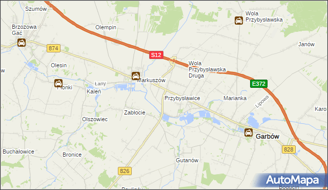 mapa Przybysławice gmina Garbów, Przybysławice gmina Garbów na mapie Targeo