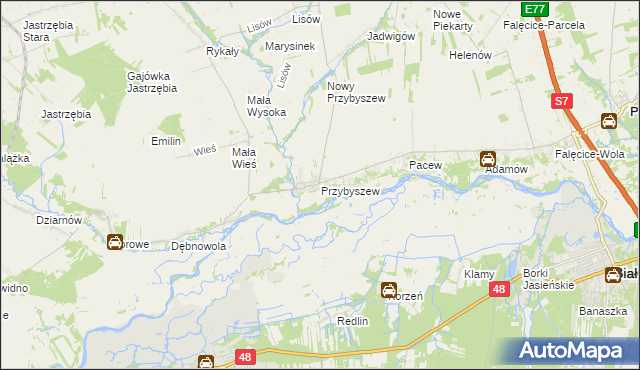 mapa Przybyszew gmina Promna, Przybyszew gmina Promna na mapie Targeo