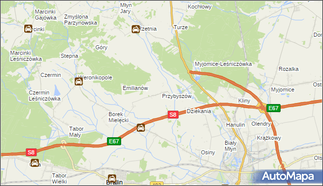 mapa Przybyszów gmina Kępno, Przybyszów gmina Kępno na mapie Targeo