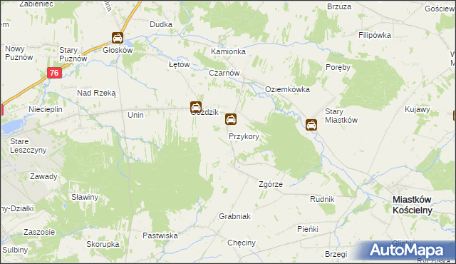 mapa Przykory gmina Miastków Kościelny, Przykory gmina Miastków Kościelny na mapie Targeo