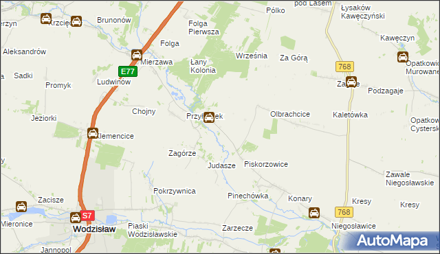 mapa Przyłęk gmina Wodzisław, Przyłęk gmina Wodzisław na mapie Targeo