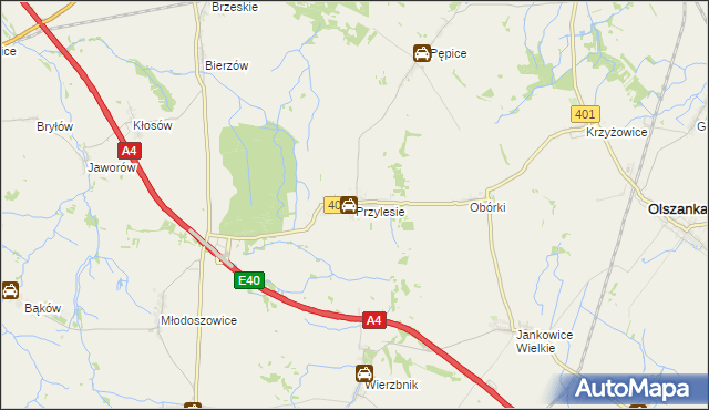 mapa Przylesie gmina Olszanka, Przylesie gmina Olszanka na mapie Targeo