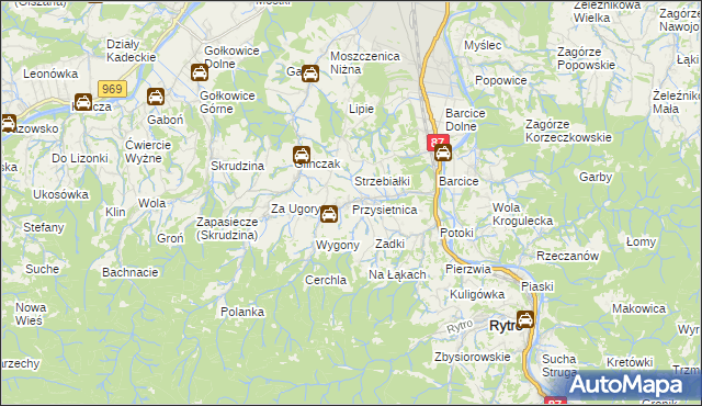 mapa Przysietnica gmina Stary Sącz, Przysietnica gmina Stary Sącz na mapie Targeo