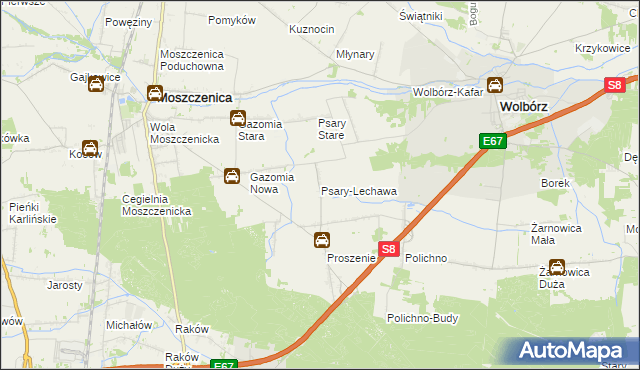 mapa Psary-Lechawa, Psary-Lechawa na mapie Targeo