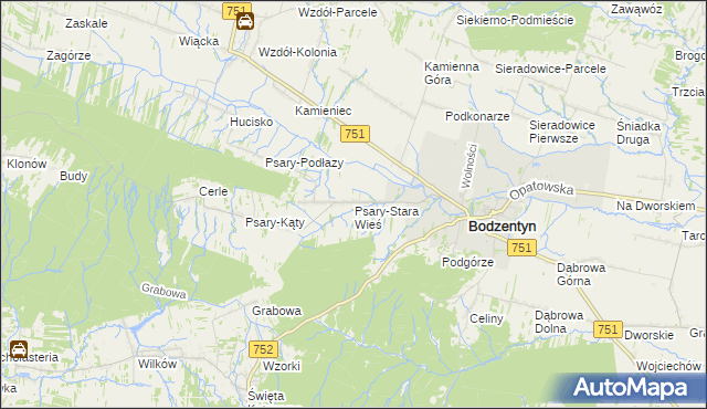 mapa Psary-Stara Wieś gmina Bodzentyn, Psary-Stara Wieś gmina Bodzentyn na mapie Targeo