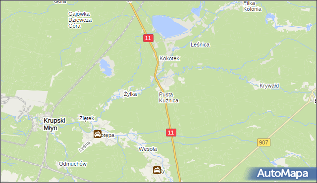 mapa Pusta Kuźnica, Pusta Kuźnica na mapie Targeo