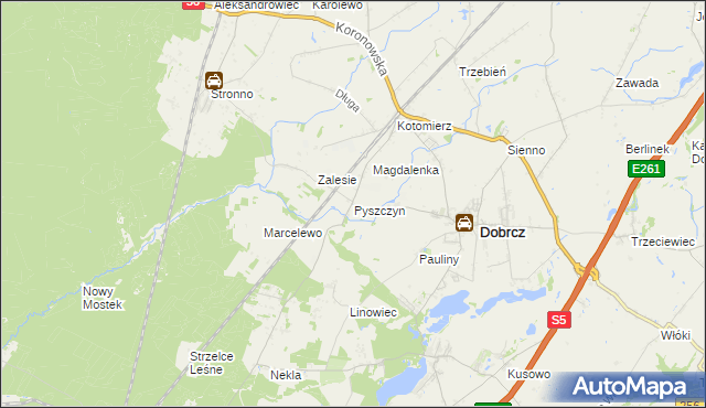 mapa Pyszczyn gmina Dobrcz, Pyszczyn gmina Dobrcz na mapie Targeo