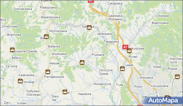 mapa Pyzówka, Pyzówka na mapie Targeo