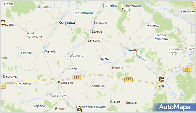 mapa Rąbież gmina Korytnica, Rąbież gmina Korytnica na mapie Targeo