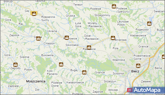 mapa Racławice gmina Biecz, Racławice gmina Biecz na mapie Targeo