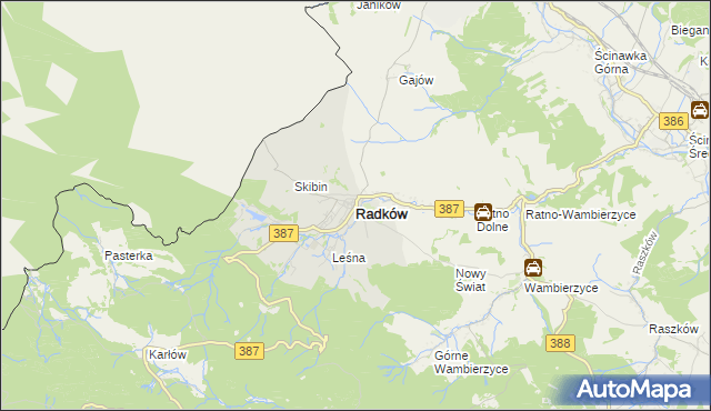 mapa Radków powiat kłodzki, Radków powiat kłodzki na mapie Targeo