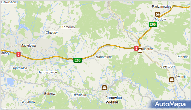 mapa Radomierz gmina Janowice Wielkie, Radomierz gmina Janowice Wielkie na mapie Targeo