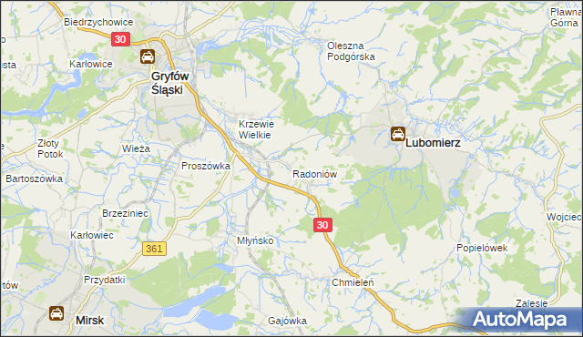 mapa Radoniów, Radoniów na mapie Targeo