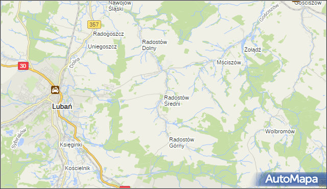 mapa Radostów Średni, Radostów Średni na mapie Targeo