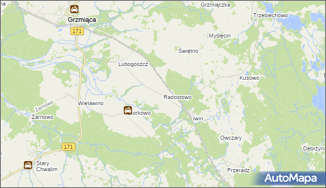 mapa Radostowo gmina Grzmiąca, Radostowo gmina Grzmiąca na mapie Targeo