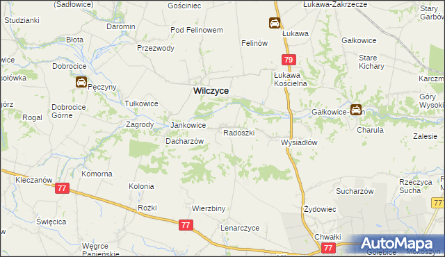 mapa Radoszki gmina Wilczyce, Radoszki gmina Wilczyce na mapie Targeo