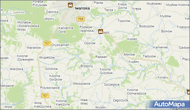 mapa Radwan gmina Iwaniska, Radwan gmina Iwaniska na mapie Targeo