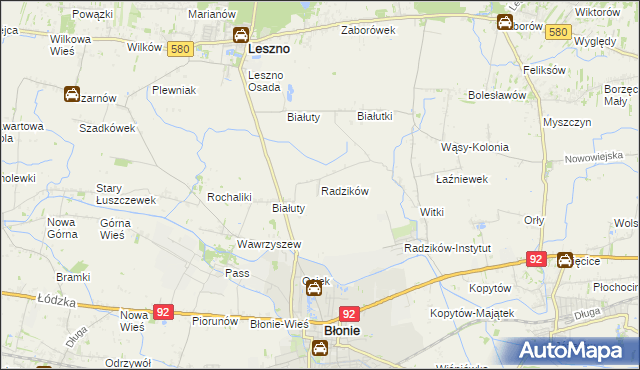 mapa Radzików gmina Błonie, Radzików gmina Błonie na mapie Targeo