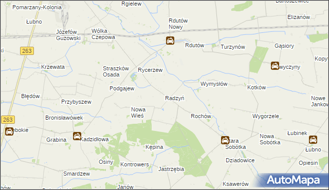 mapa Radzyń gmina Grabów, Radzyń gmina Grabów na mapie Targeo