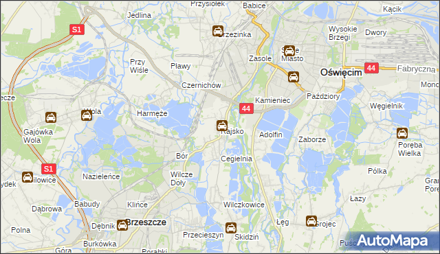 mapa Rajsko gmina Oświęcim, Rajsko gmina Oświęcim na mapie Targeo