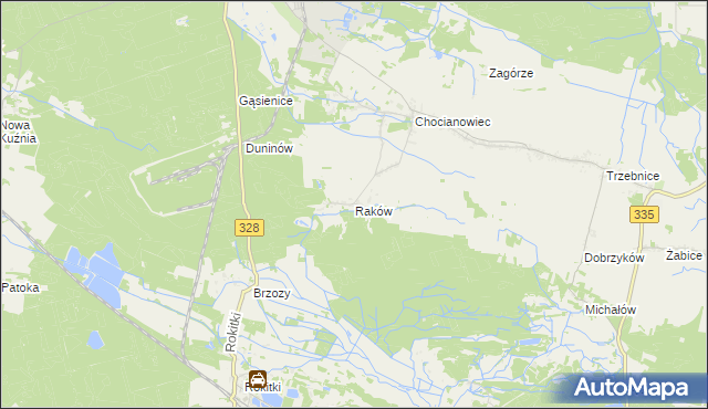 mapa Raków gmina Chocianów, Raków gmina Chocianów na mapie Targeo