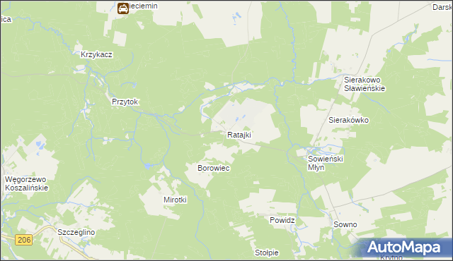 mapa Ratajki gmina Sianów, Ratajki gmina Sianów na mapie Targeo