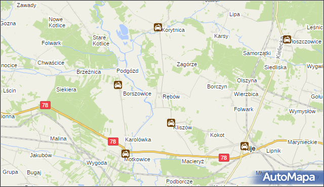 mapa Rębów gmina Kije, Rębów gmina Kije na mapie Targeo