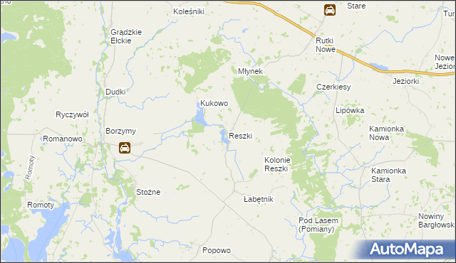 mapa Reszki gmina Bargłów Kościelny, Reszki gmina Bargłów Kościelny na mapie Targeo