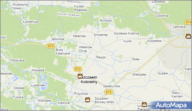 mapa Reszki gmina Szczawin Kościelny, Reszki gmina Szczawin Kościelny na mapie Targeo