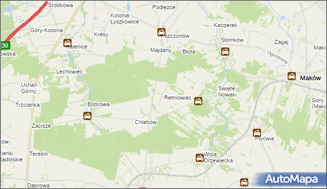 mapa Retniowiec, Retniowiec na mapie Targeo