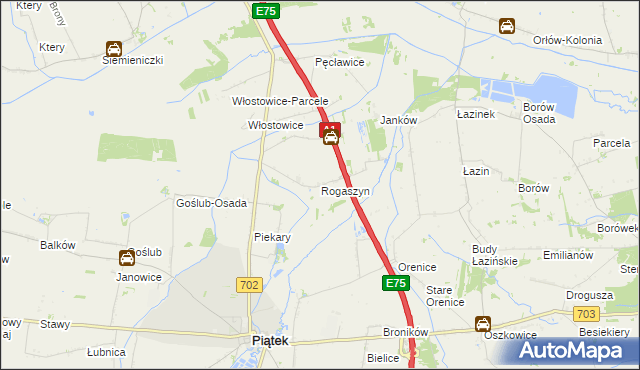 mapa Rogaszyn gmina Piątek, Rogaszyn gmina Piątek na mapie Targeo