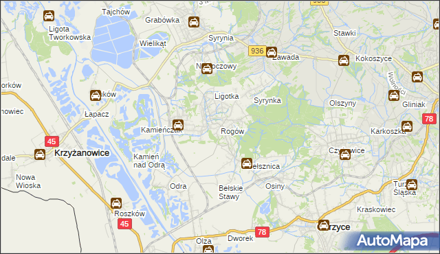 mapa Rogów gmina Gorzyce, Rogów gmina Gorzyce na mapie Targeo