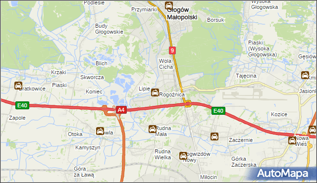 mapa Rogoźnica gmina Głogów Małopolski, Rogoźnica gmina Głogów Małopolski na mapie Targeo