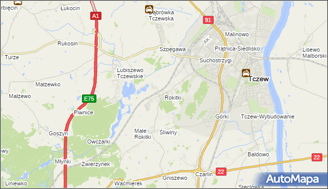 mapa Rokitki gmina Tczew, Rokitki gmina Tczew na mapie Targeo