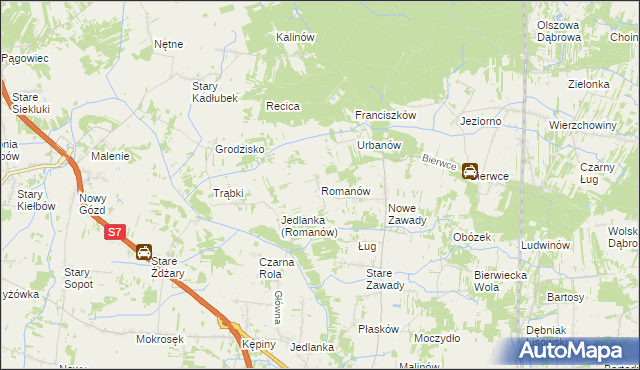 mapa Romanów gmina Jedlińsk, Romanów gmina Jedlińsk na mapie Targeo