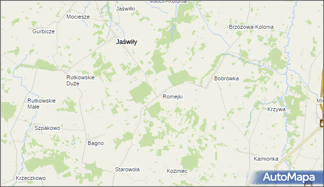 mapa Romejki gmina Jaświły, Romejki gmina Jaświły na mapie Targeo