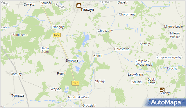 mapa Rostki gmina Troszyn, Rostki gmina Troszyn na mapie Targeo