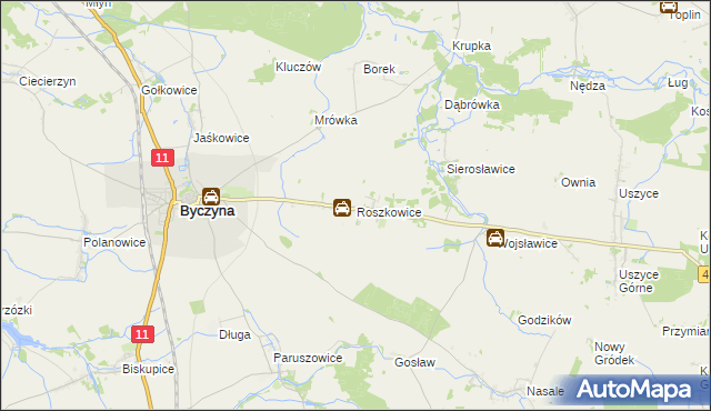 mapa Roszkowice gmina Byczyna, Roszkowice gmina Byczyna na mapie Targeo