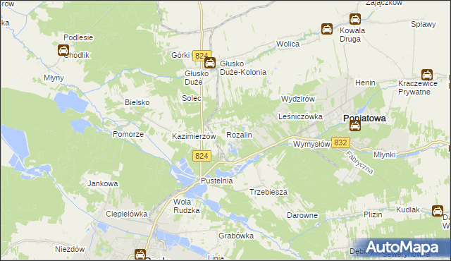 mapa Rozalin gmina Opole Lubelskie, Rozalin gmina Opole Lubelskie na mapie Targeo