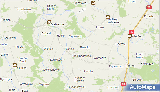 mapa Rozalin gmina Rychwał, Rozalin gmina Rychwał na mapie Targeo