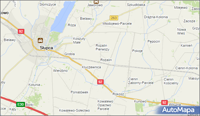 mapa Rozalin gmina Słupca, Rozalin gmina Słupca na mapie Targeo