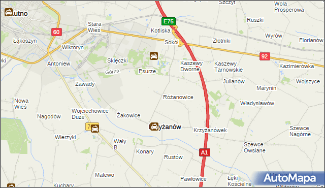 mapa Różanowice, Różanowice na mapie Targeo