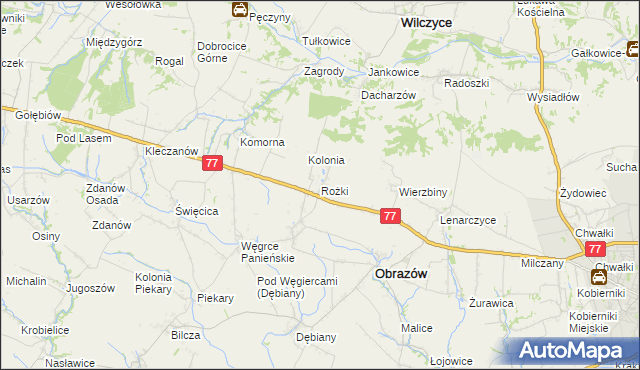 mapa Rożki gmina Obrazów, Rożki gmina Obrazów na mapie Targeo
