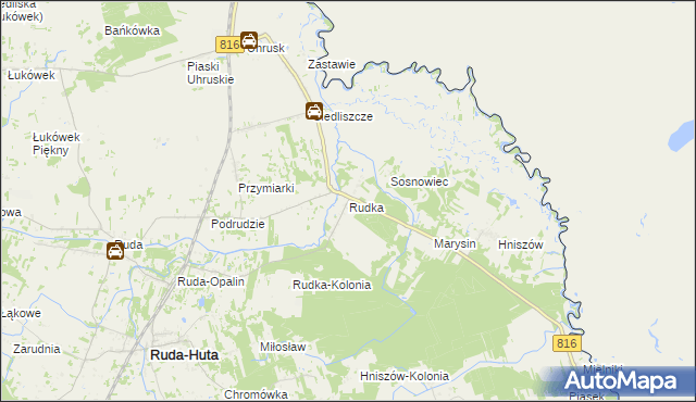 mapa Rudka gmina Ruda-Huta, Rudka gmina Ruda-Huta na mapie Targeo