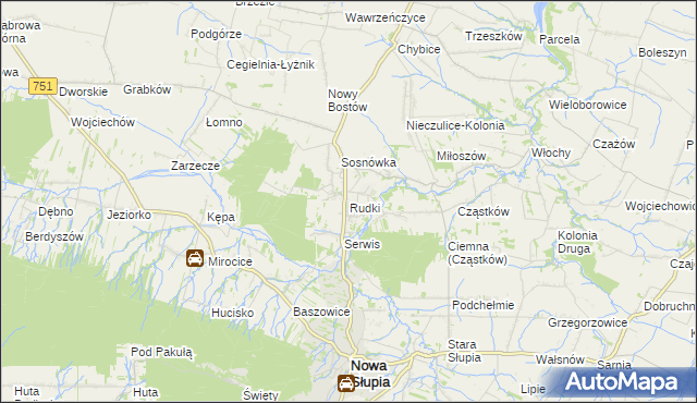 mapa Rudki gmina Nowa Słupia, Rudki gmina Nowa Słupia na mapie Targeo