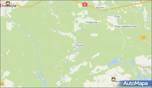 mapa Rudna gmina Krzeszyce, Rudna gmina Krzeszyce na mapie Targeo