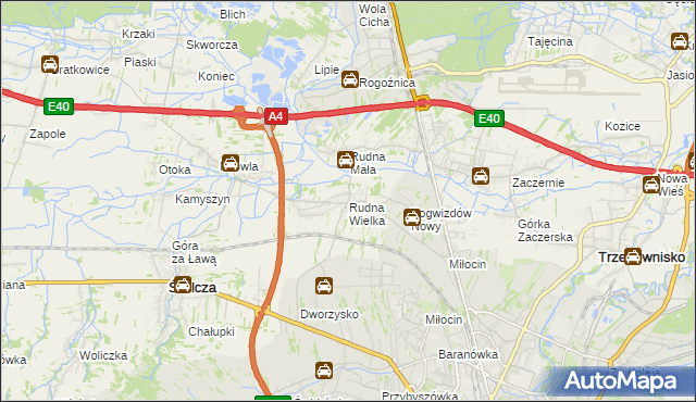 mapa Rudna Wielka gmina Świlcza, Rudna Wielka gmina Świlcza na mapie Targeo