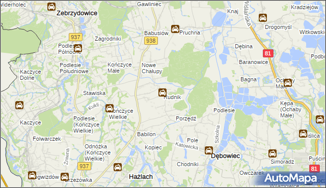 mapa Rudnik gmina Hażlach, Rudnik gmina Hażlach na mapie Targeo