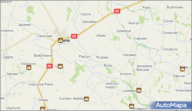 mapa Rudowo gmina Bielsk, Rudowo gmina Bielsk na mapie Targeo